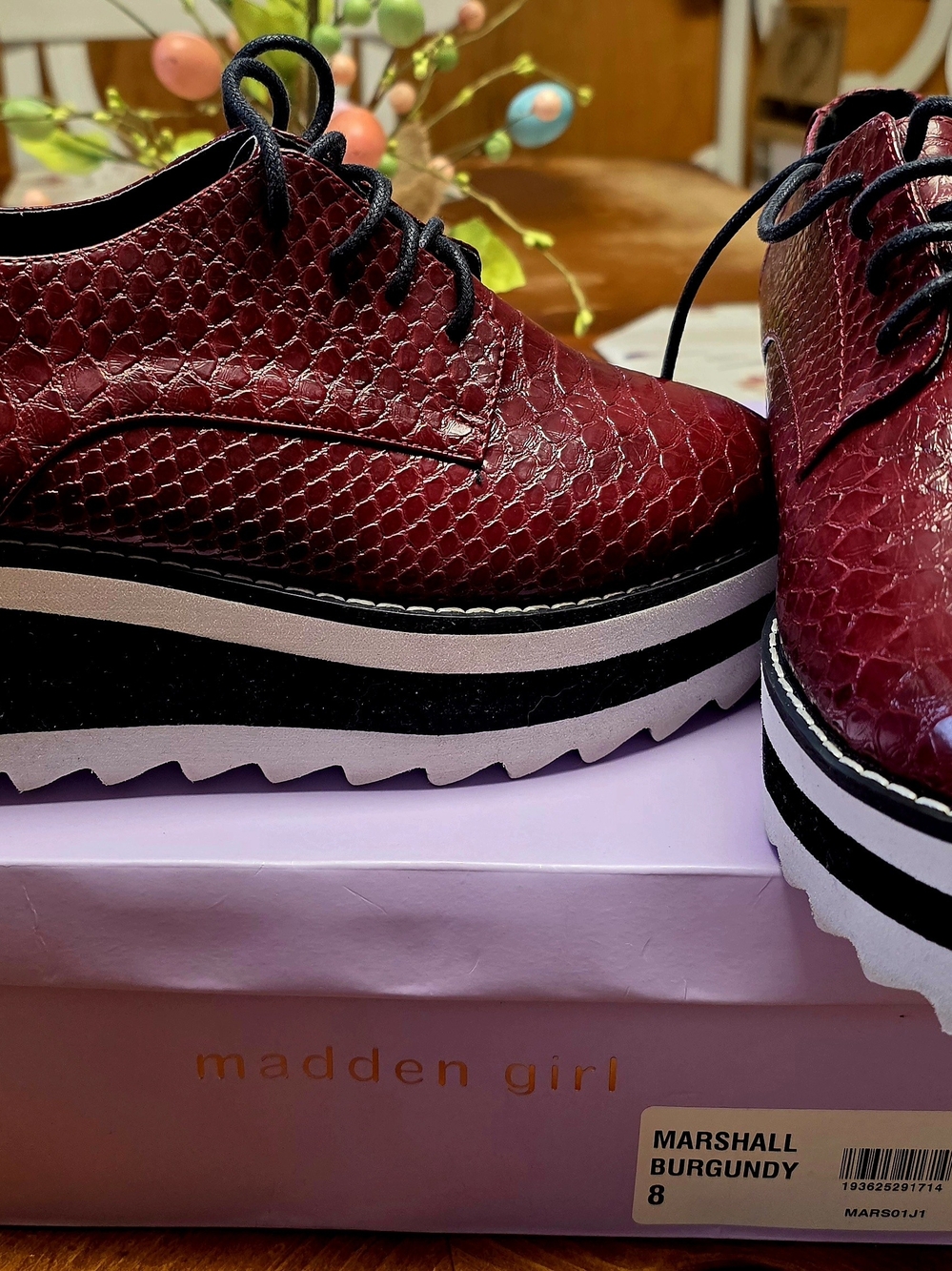 Marshall Burgundy Textured Platform Derby Shoes - Picture 2 of 4